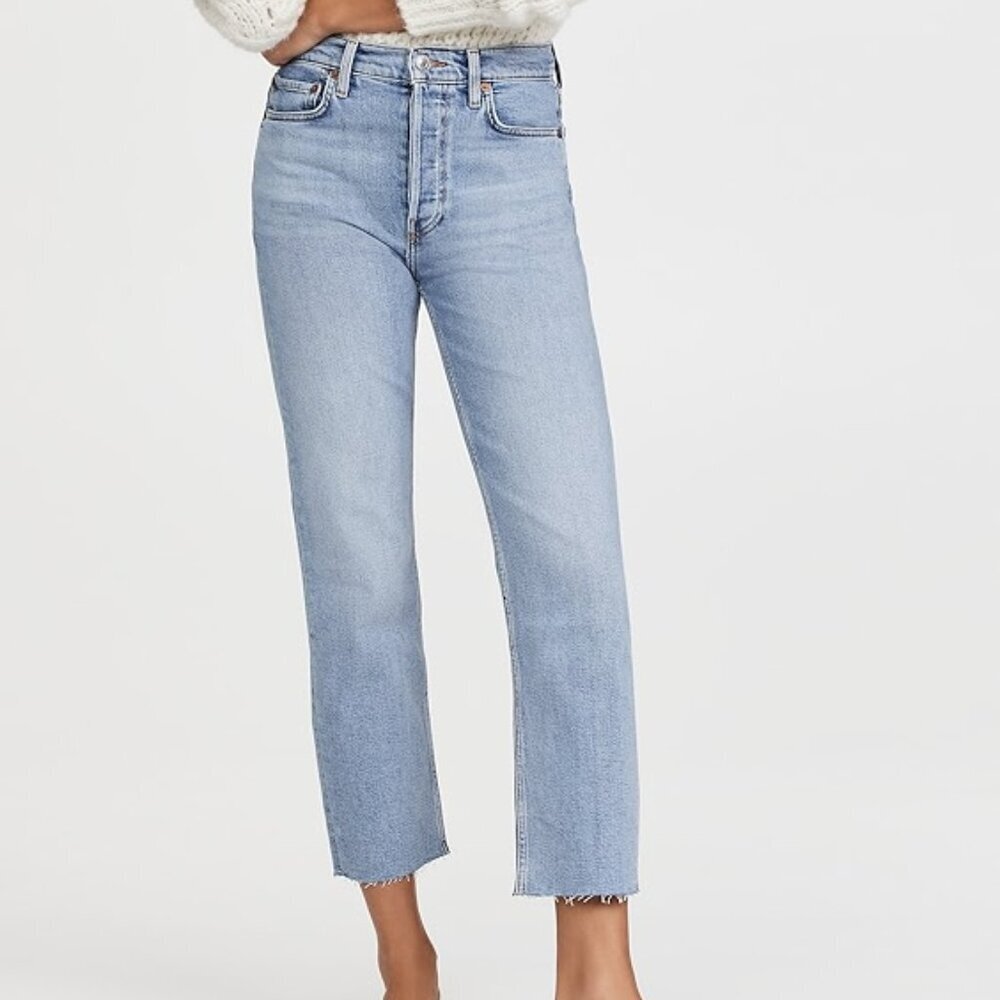 Re/Done Light Wash High Rise 70s Stove Pipe Jeans‎
